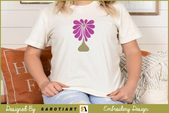 White T-shirt with a large purple flower embroidery design on the front — Embroidery Shirt