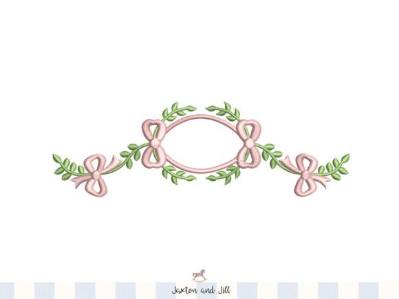 Foliage Bow Monogram Frame embroidery design with pink bows and green leaves for monogram embroidery