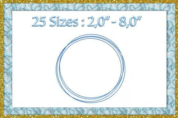 Circular monogram embroidery frame design in blue with 25 sizes from 2 to 8 inches