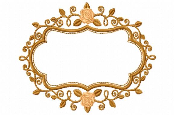 Ornate floral frame with vintage-style swirls and roses surrounding an open central area for — rose embroidery designs