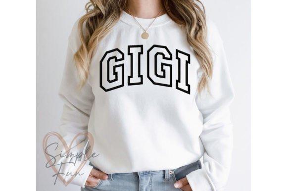 White sweatshirt with black outline embroidery spelling GIGI in large letters — Embroidery Shirt