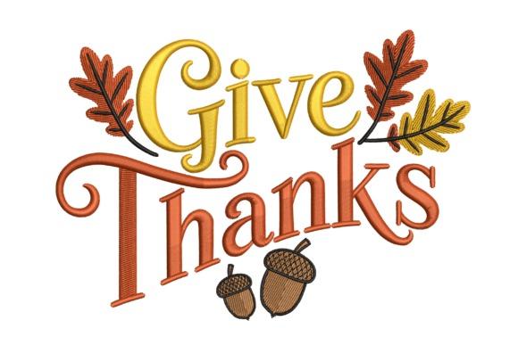 Fall embroidery designs featuring 'Give Thanks' script with colorful autumn leaves and acorns