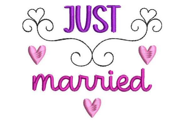 Just Married wedding embroidery design with hearts and decorative swirls for wedding embroidery designs for bridal gifts