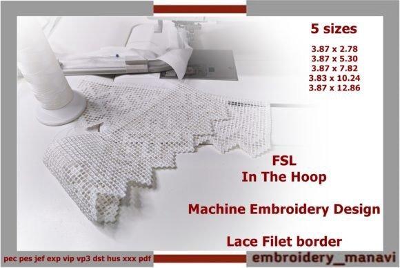Lace filet border embroidery design sample for wedding veil embroidery with scalloped edges and geometric lace pattern
