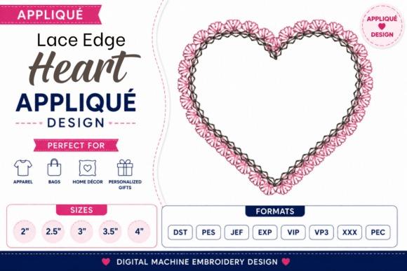 Lace heart edge applique design with scalloped pink lace border and ornamental stitching for wedding dress embroidery