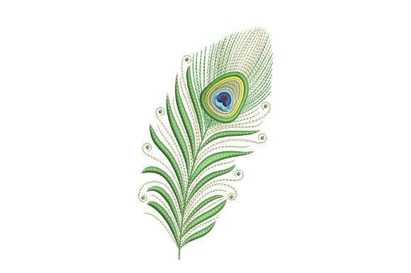 Light green peacock embroidery feather with curled and circular decorative forms