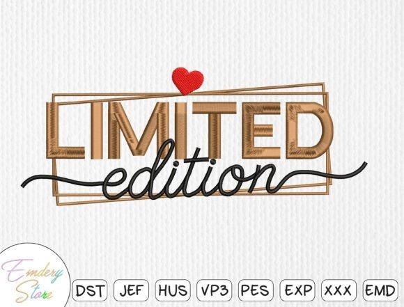 Limited Edition embroidery shirt design with brown block letters and black cursive text on white fabric