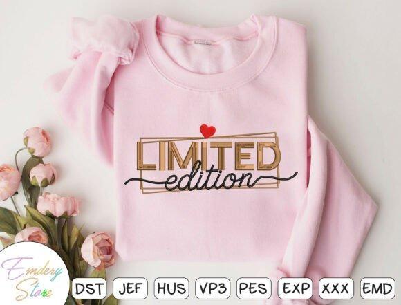 Pink embroidery shirt with Limited Edition text design and a small red heart above the lettering