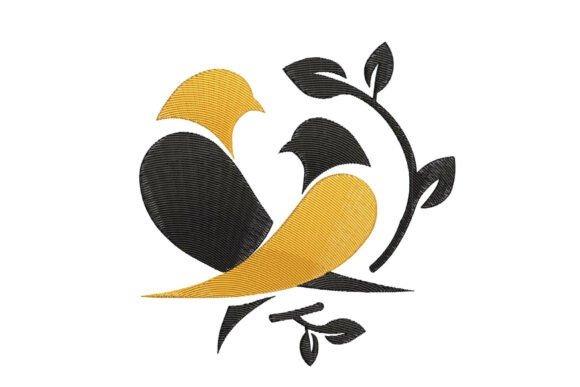 Love Birds wedding embroidery hoop designs showing two stylized birds forming a heart with leaves