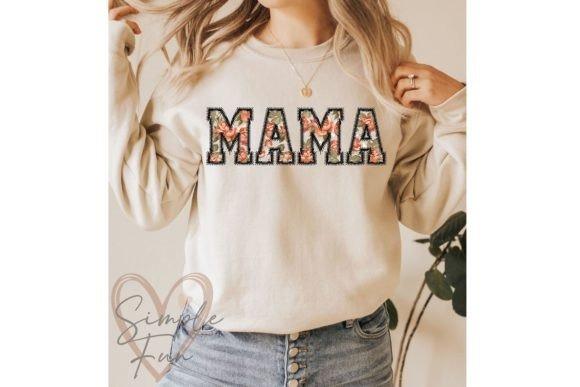Embroidery sweatshirt ideas featuring a cream sweatshirt with large floral applique letters spelling MAMA