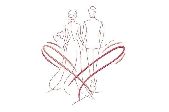 Minimalist wedding couple embroidery design for wedding embroidery designs for bridal gifts with simple lines and heart