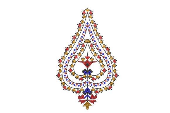 Large floral and geometric embroidery motif in red, blue, and gold colors for shirt back decoration — Embroidery Shirt