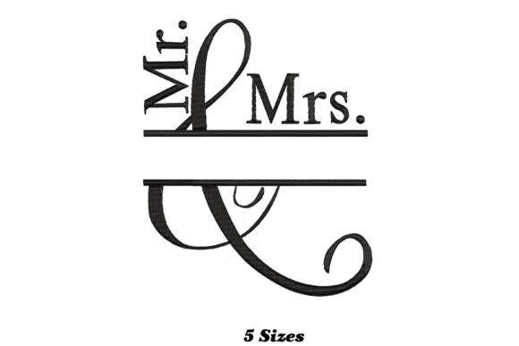 Mr and Mrs Monogram embroidered wedding gift design in black single-color compact style