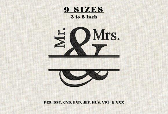 Mr and Mrs split monogram embroidery hoop design with large ampersand and space for custom — wedding embroidery hoop designs