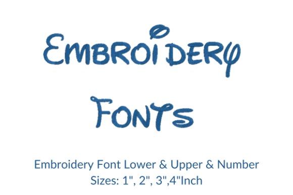 Embroidery alphabet designs showing embroidery fonts with lowercase, uppercase letters and numbers in various sizes