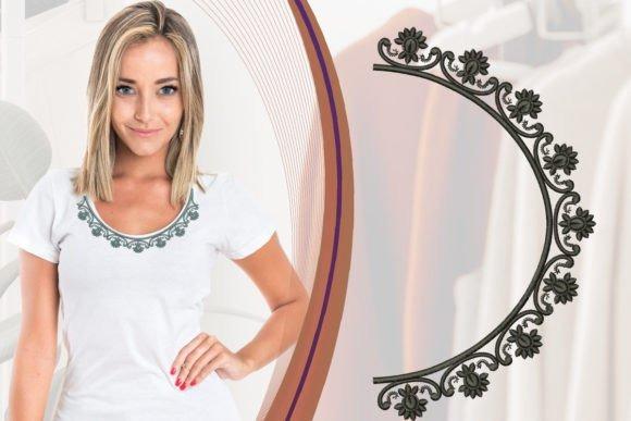 White shirt with embroidery shirt design decorating the neckline with floral pattern