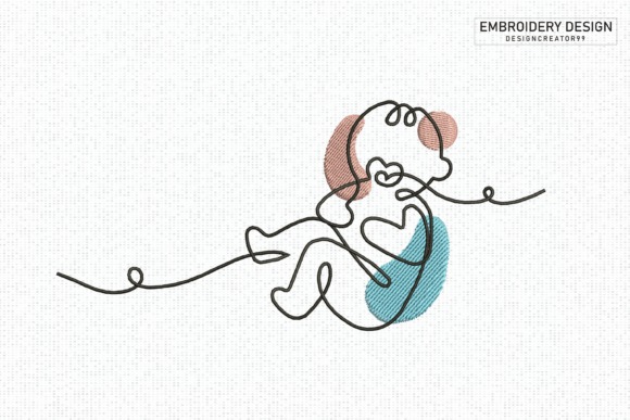 Etsy embroidery files for machine embroidery projects featuring a minimalist line art baby with colored shapes