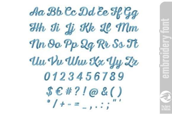 Nexa Script cursive embroidery font showing alphabet, numbers, and symbols in smooth modern style
