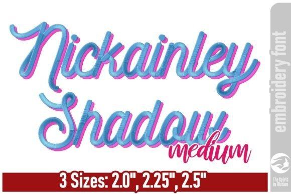 Nickainley Shadow medium cursive embroidery font with shadow effect in blue and pink colors