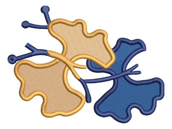 fall leaf embroidery design featuring two yellow oak leaves and one blue oak leaf with detailed stitching