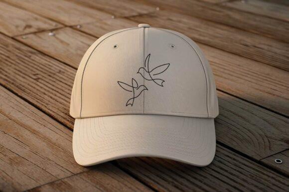Beige cap with black bird embroidery designs in a simple one line style