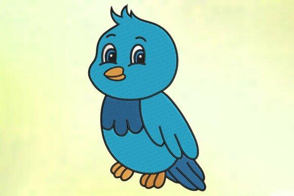 Blue cartoon bird embroidery design for bird embroidery designs collection