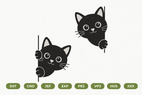 Black cat motif embroidery design for tote bag embroidery showing two playful cats peeking from edges