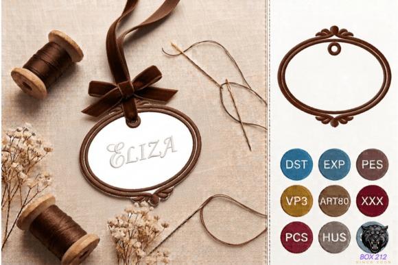 Personalized decorative name tag with floral details and the name Eliza embroidered inside an — name embroidery ideas