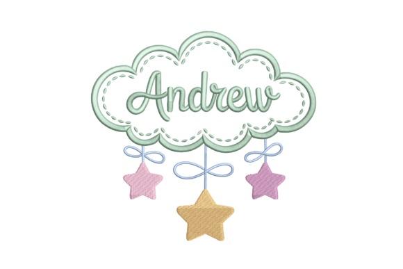 Personalized name cloud baby blanket embroidery design with stars in pastel colors