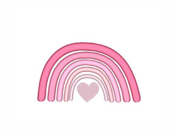 Pink and white rainbow embroidery with a heart at the base, suitable for baby embroidery ideas for clothes