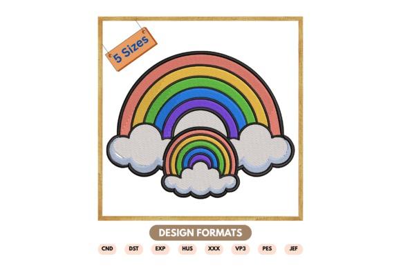 Rainbow with clouds embroidery design for baby blanket embroidery in layered colorful arches