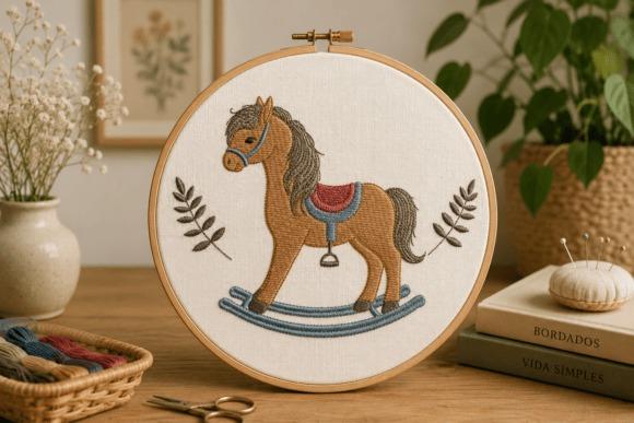 Rocking horse embroidery design in hoop for baby embroidery ideas for clothes and gifts