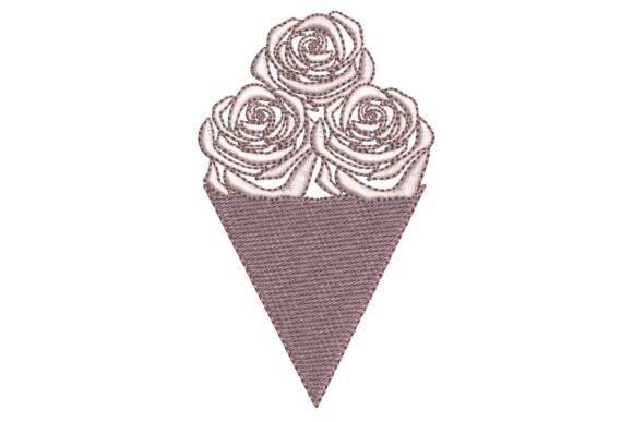 Rose embroidery designs showing a compact bouquet of three roses in a triangular wrap