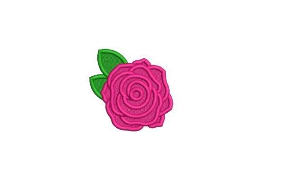 Compact rose embroidery design with two green leaves in pink and green thread — rose embroidery designs