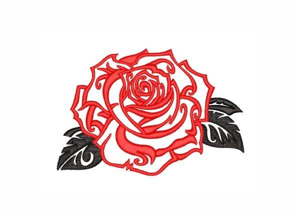 Red and black rose embroidery design with intricate petal and leaf details — rose embroidery designs