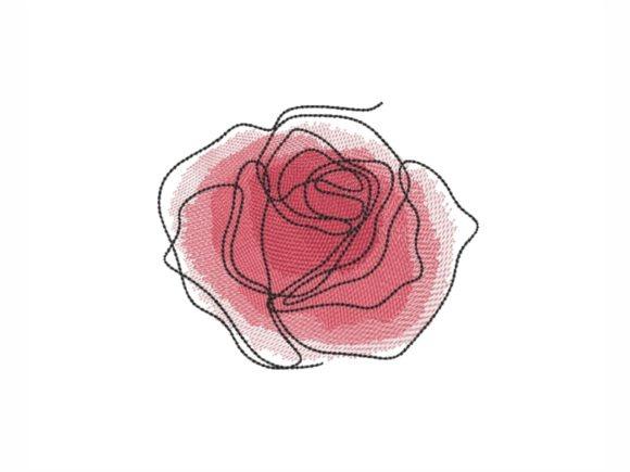 Rose floral embroidery design with layered pink shading and black outline for wedding dress embroidery