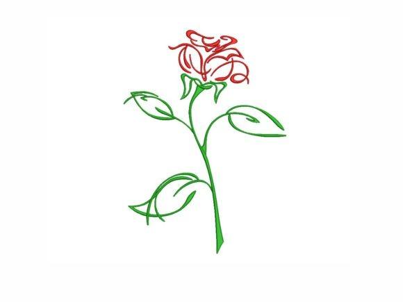 Rose outline embroidery design in red and green for wedding dress embroidery
