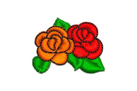Small rose embroidery designs featuring orange and red roses with green leaves