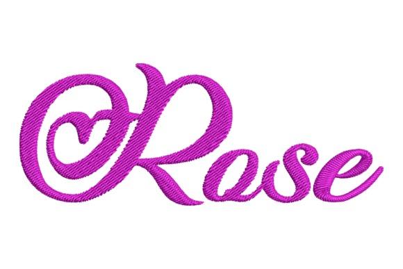 Purple embroidery of the word Rose in a cursive script style — wedding dress embroidery