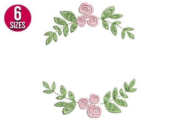 Rose wreath embroidery design with pink roses and green leaves in six sizes — rose embroidery designs