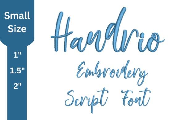 Embroidery fonts showing Handrio script style in small sizes 1 to 2 inches for personalized embroidery projects