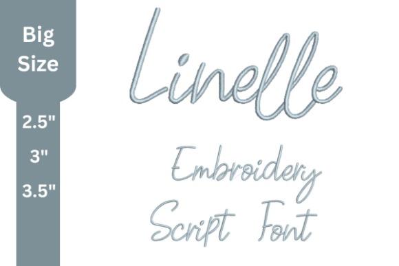 Embroidery fonts showing Linelle script font in different sizes for personalized names and gifts