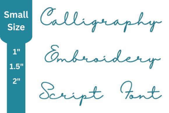Embroidery fonts showing calligraphy, embroidery, and script font styles in small sizes