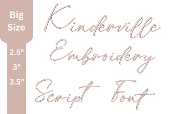 Embroidery fonts showing Kinderville Embroidery Script Font in big sizes 2.5, 3, and 3.5 inches for personalized gifts