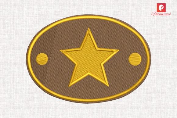 Machine embroidery patch of a gold sheriff star inside a brown oval badge with gold edging