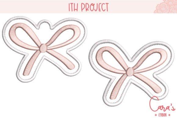 Two simple bow designs for 4x4 machine embroidery projects in soft pink and white stitching
