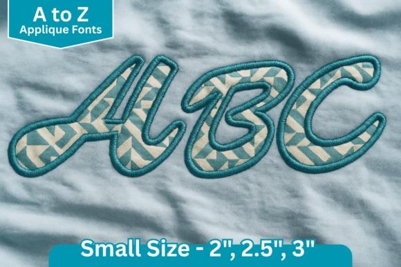 Embroidery fonts showing applique letters ABC with smooth stitch edges on fabric