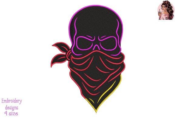 Embroidered hoodie ideas featuring a dark urban ghost character with a bandana covering the lower face