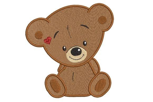 Teddy bear embroidery design with a small red heart on the ear, suitable for baby projects