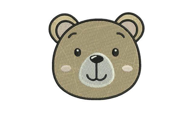 teddy bear embroidery of a cheerful teddy face with blushing cheeks and warm colors